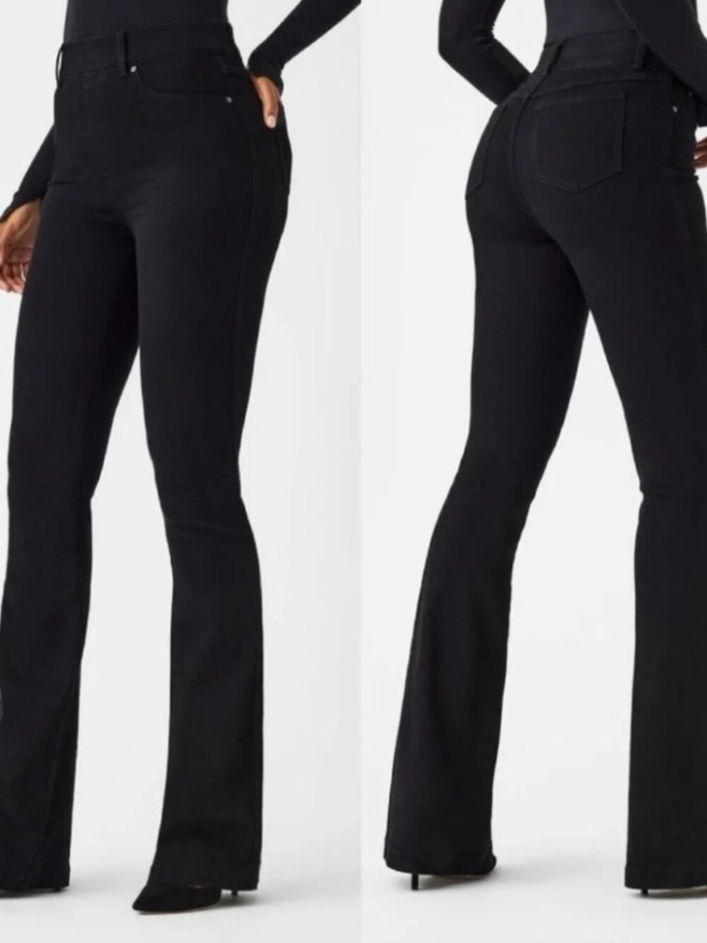 NWT Spanx Clean Black Flare Jeans Pull On Tummy Control Stretch Womens Size S